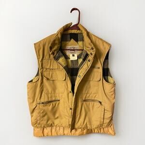 Clear Creek Khaki Vest Buffalo Check Lined Full Zip Sz LG Mens Hunting Fishing